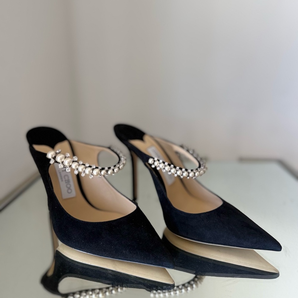 New JIMMY CHOO Bing Suede Pearl-Embellished Mules $1,195 38 - Picture 7 of 11